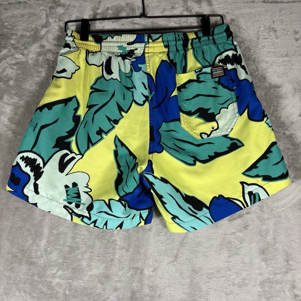 Chubbies Swim Trunks Mens Medium Yellow 4.5" Palm Print Quick Dry Surfer Beach - Picture 10 of 11